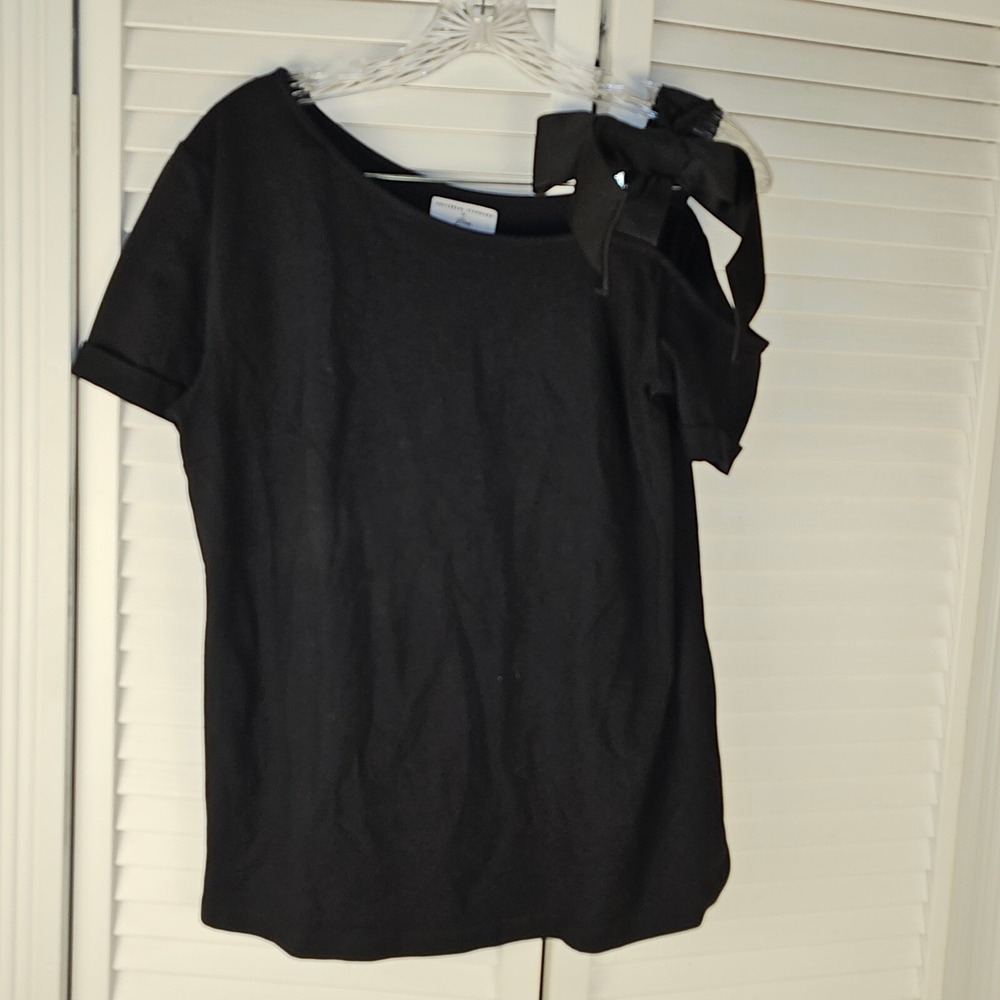 Universal Standard For J Crew Womens Black Short Sleeve Tie Shoulder Top Small